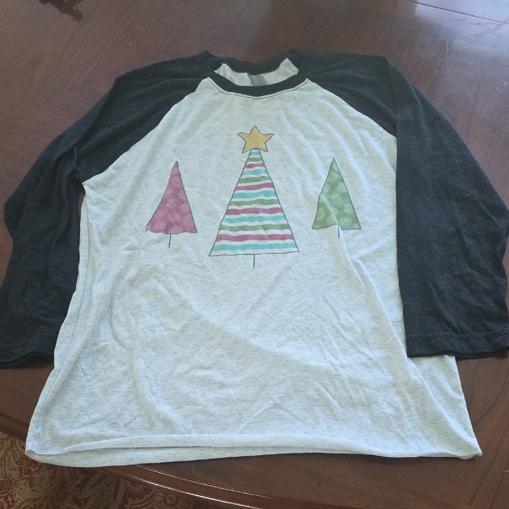 Next Level Apparel Womens Festive Tree Long Sleeve Tee - Black and White